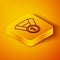 Isometric line Medal icon isolated on orange background. Winner symbol. Yellow square button. Vector