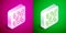 Isometric line Medical pill bottle biohacking icon isolated on pink and green background. Pharmacy biohacking. Silver