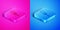 Isometric line Menstruation and sanitary tampon icon isolated on pink and blue background. Feminine hygiene product