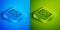 Isometric line Mexican carpet icon isolated on blue and green background. Square button. Vector