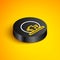 Isometric line Montreal Biosphere icon isolated on yellow background. Black circle button. Vector