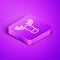 Isometric line Moose head with horns icon isolated on purple background. Purple square button. Vector