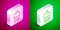 Isometric line Muffin icon isolated on pink and green background. Silver square button. Vector