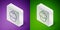 Isometric line Muffin icon isolated on purple and green background. Silver square button. Vector
