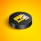 Isometric line Multi factor, two steps authentication icon isolated on yellow background. Black circle button. Vector