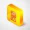 Isometric line Music player icon isolated on grey background. Portable music device. Yellow square button. Vector