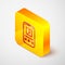 Isometric line Music player icon isolated on grey background. Portable music device. Yellow square button. Vector