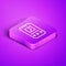 Isometric line Music player icon isolated on purple background. Portable music device. Purple square button. Vector