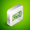 Isometric line Music synthesizer icon isolated on green background. Electronic piano. Silver square button. Vector