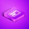 Isometric line Nano Sim Card icon isolated on purple background. Mobile and wireless communication technologies. Network