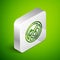 Isometric line No trash icon isolated on green background. Silver square button. Vector Illustration