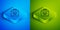 Isometric line Nuclear energy battery icon isolated on blue and green background. Square button. Vector