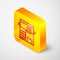 Isometric line Office multifunction printer copy machine icon isolated on grey background. Yellow square button. Vector