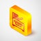 Isometric line Office multifunction printer copy machine icon isolated on grey background. Yellow square button. Vector