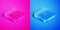 Isometric line Oil tanker ship icon isolated on pink and blue background. Square button. Vector