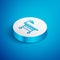 Isometric line Operating table icon isolated on blue background. White circle button. Vector Illustration