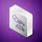 Isometric line Palm print recognition icon isolated on purple background. Biometric hand scan. Fingerprint