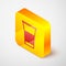 Isometric line Paper glass icon isolated on grey background. Soda drink glass. Fresh cold beverage symbol. Yellow square