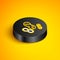 Isometric line Peanut icon isolated on yellow background. Black circle button. Vector