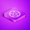Isometric line Pentagram in a circle icon isolated on purple background. Magic occult star symbol. Purple square button