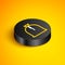 Isometric line Pirate sack icon isolated on yellow background. Black circle button. Vector