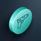 Isometric line Pistol or gun icon isolated on black background. Police or military handgun. Small firearm. Turquoise