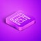 Isometric line Plotter icon isolated on purple background. Large format multifunction printer. Polygraphy, printshop