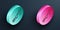 Isometric line Poison on the arrow icon isolated on black background. Poisoned arrow. Turquoise and pink circle button