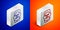 Isometric line Portrait of Joseph Stalin icon isolated on blue and orange background. Silver square button. Vector