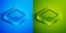 Isometric line Post note stickers icon isolated on blue and green background. Sticky tapes with space for text or