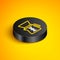 Isometric line Pour over coffee maker icon isolated on yellow background. Alternative methods of brewing coffee. Coffee