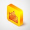 Isometric line Prado museum icon isolated on grey background. Madrid, Spain. Yellow square button. Vector