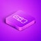 Isometric line Priest icon isolated on purple background. Purple square button. Vector Illustration