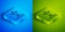 Isometric line Productive human icon isolated on blue and green background. Idea work, success, productivity, vision and