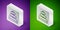 Isometric line Pyramid toy icon isolated on purple and green background. Silver square button. Vector