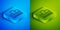 Isometric line Ranking star icon isolated on blue and green background. Star rating system. Favorite, best rating, award