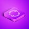 Isometric line Refresh icon isolated on purple background. Reload symbol. Rotation arrows in a circle sign. Purple