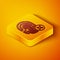 Isometric line Rejection fingerprint icon isolated on orange background. Access denied for user concept. Error, fraud