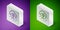 Isometric line Religious cross in the circle icon isolated on purple and green background. Love of God, Catholic and