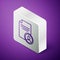 Isometric line Resume icon isolated on purple background. CV application. Searching professional staff. Analyzing