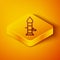 Isometric line Rocket launcher with missile icon isolated on orange background. Yellow square button. Vector