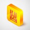Isometric line Sagrada Familia Cathedral at Barcelona, Spain icon isolated on grey background. Yellow square button