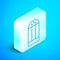 Isometric line Salt icon isolated on blue background. Cooking spices. Silver square button. Vector