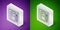 Isometric line Scenario icon isolated on purple and green background. Script reading concept for art project, films