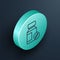 Isometric line Sedative pills icon isolated on black background. Turquoise circle button. Vector