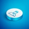 Isometric line Seller icon isolated on blue background. White circle button. Vector Illustration