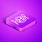 Isometric line Served crab on a plate icon isolated on purple background. Purple square button. Vector.