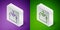 Isometric line Sleeveless T-shirt icon isolated on purple and green background. Silver square button. Vector