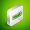 Isometric line Spam icon isolated on green background. Silver square button. Vector