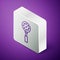 Isometric line Spatula icon isolated on purple background. Kitchen spatula icon. BBQ spatula sign. Barbecue and grill tool. Silver